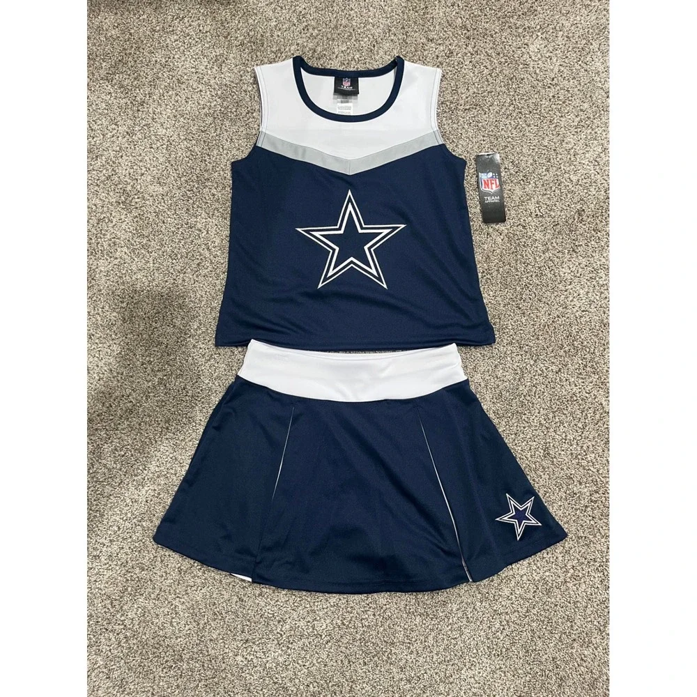 NFL Dallas Cowboys Girls Cheerleader Outfit 2pc Set Navy White Star Medium 10/12